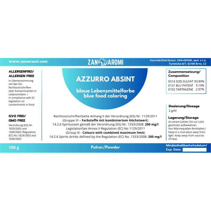  Modrá potravinářská barva AZZURO ABSINT (prášková) - 2