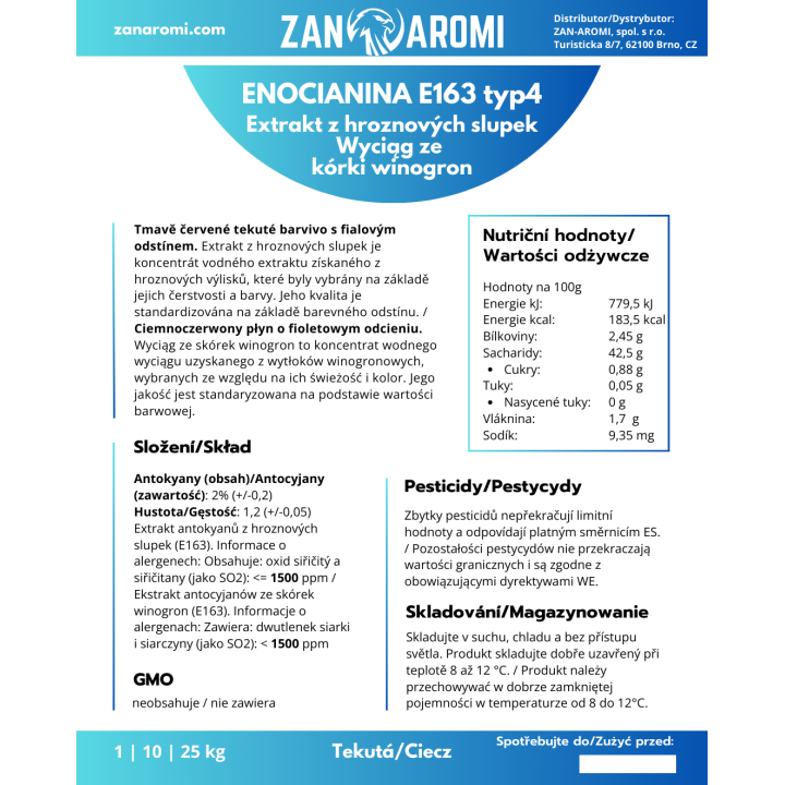Prírodná červená potravinárska farba ENOCIANINA typ4 (tekutá) - 2