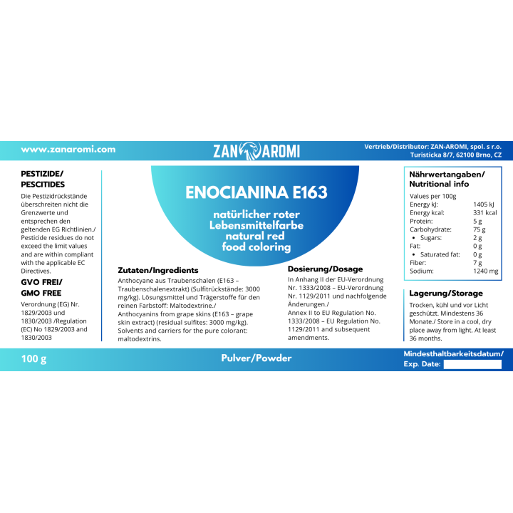 Prírodná červená potravinárska farba ENOCIANINA E163 na víno