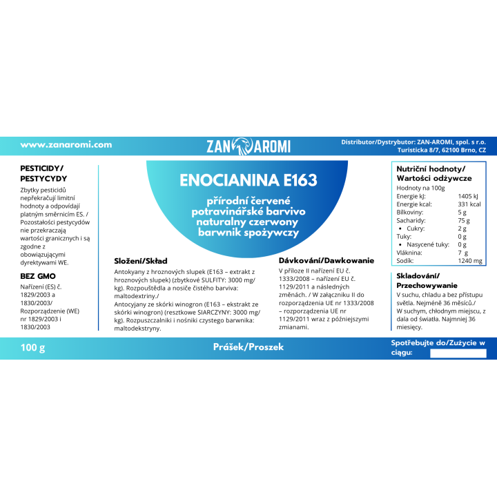 Přírodní červená potravinářská barva ENOCIANINA E163 na víno
